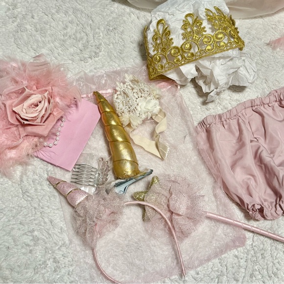 Pink Feathered Dress princess ball sequin photoshoot flower pageant crown lace - Picture 8 of 11